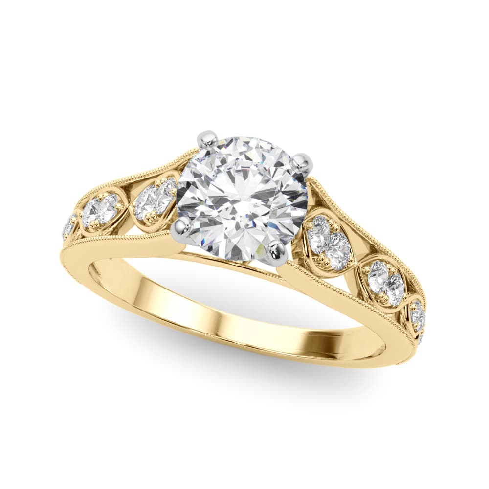 Single Row Prong Milgrain Engagement Ring, style 50925, Front view in yellow gold
