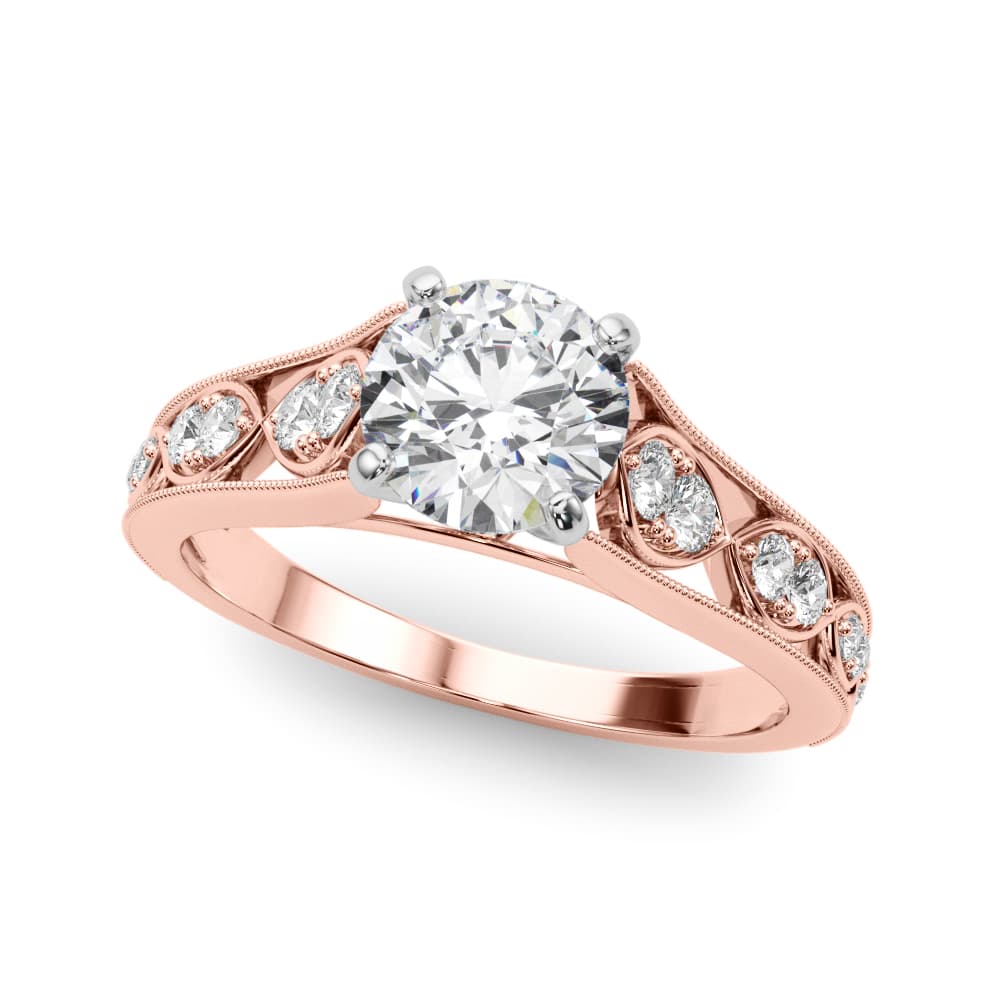 Single Row Prong Milgrain Engagement Ring, style 50925, Front view in rose gold