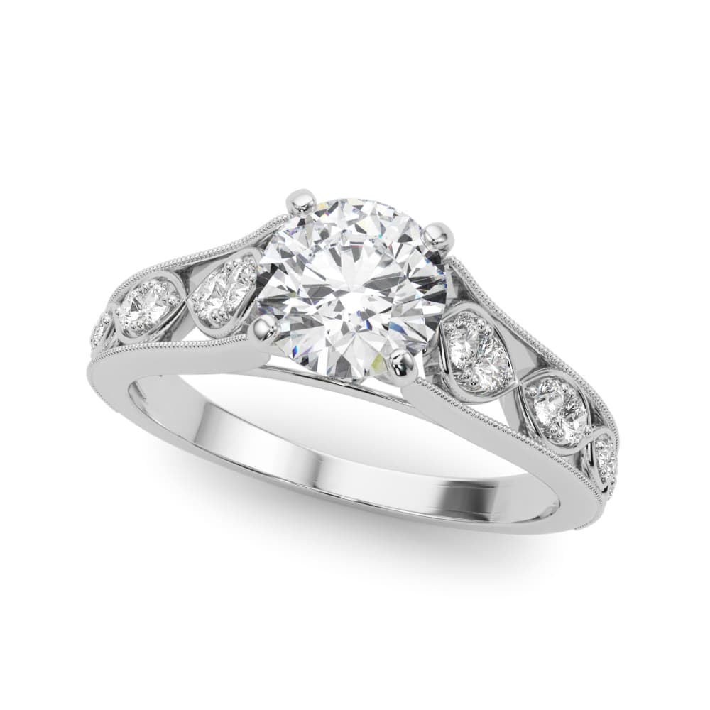 Single Row Prong Milgrain Engagement Ring — style 50925 in 10k White Gold