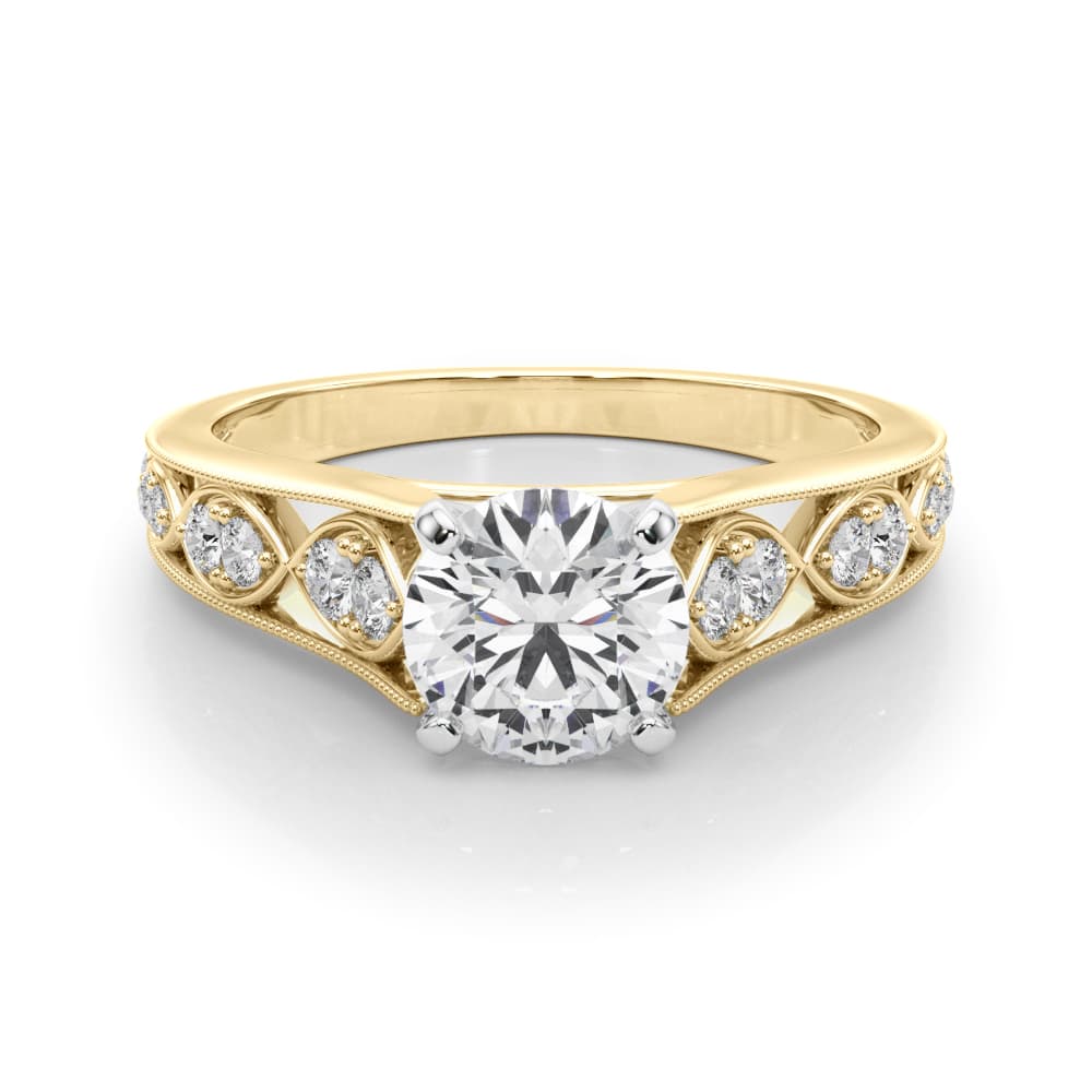 Single Row Prong Milgrain Engagement Ring, style 50925, On hand view in yellow gold