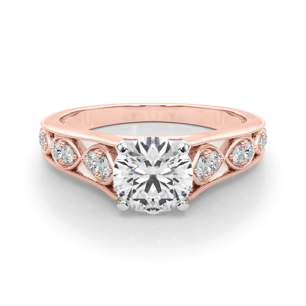 Single Row Prong Milgrain Engagement Ring, style 50925, On hand view in rose gold