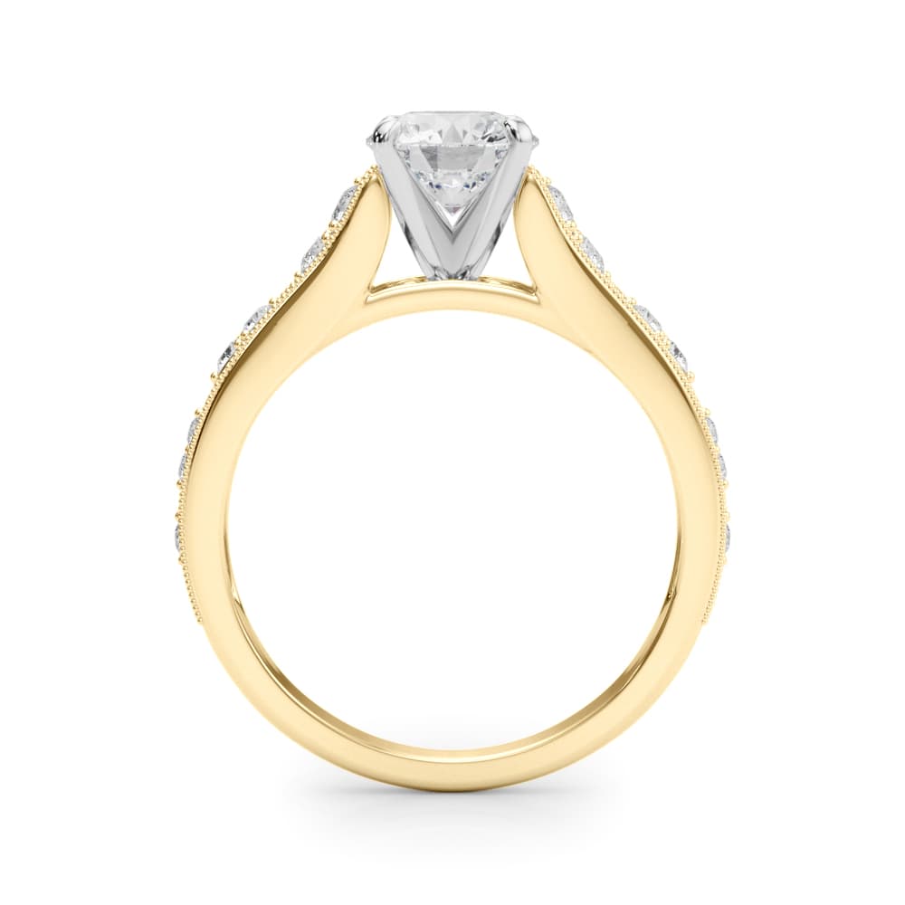 Single Row Prong Milgrain Engagement Ring, style 50925, Side view in yellow gold