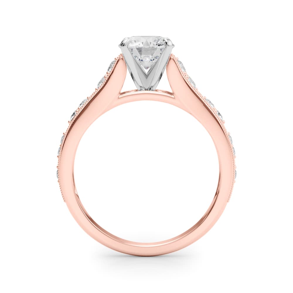 Single Row Prong Milgrain Engagement Ring, style 50925, Side view in rose gold