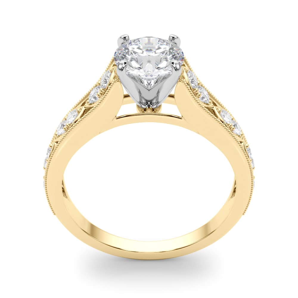 Single Row Prong Milgrain Engagement Ring, style 50925, Top view in yellow gold