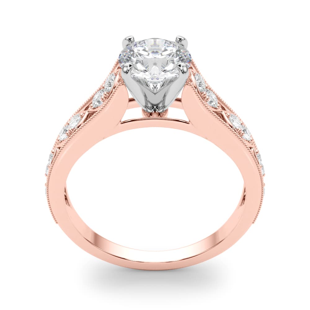 Single Row Prong Milgrain Engagement Ring, style 50925, Top view in rose gold