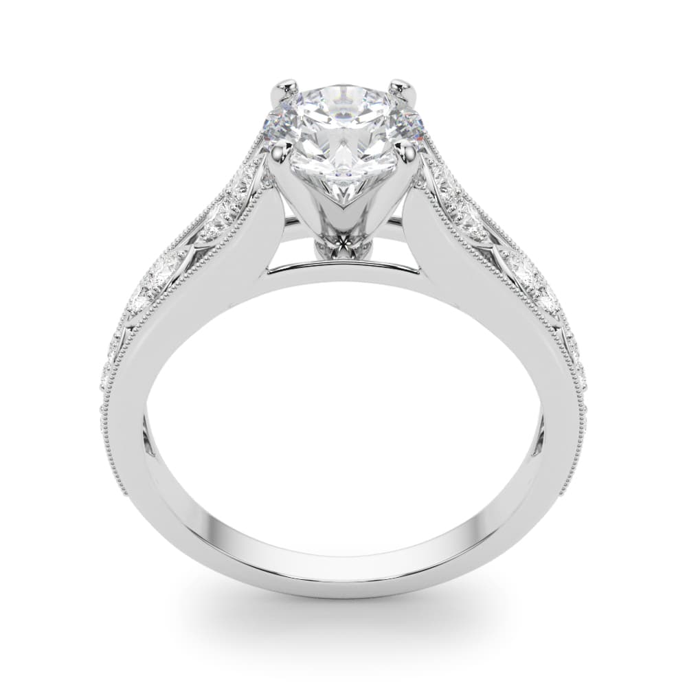 Single Row Prong Milgrain Engagement Ring, style 50925, Top view in white gold or platinum