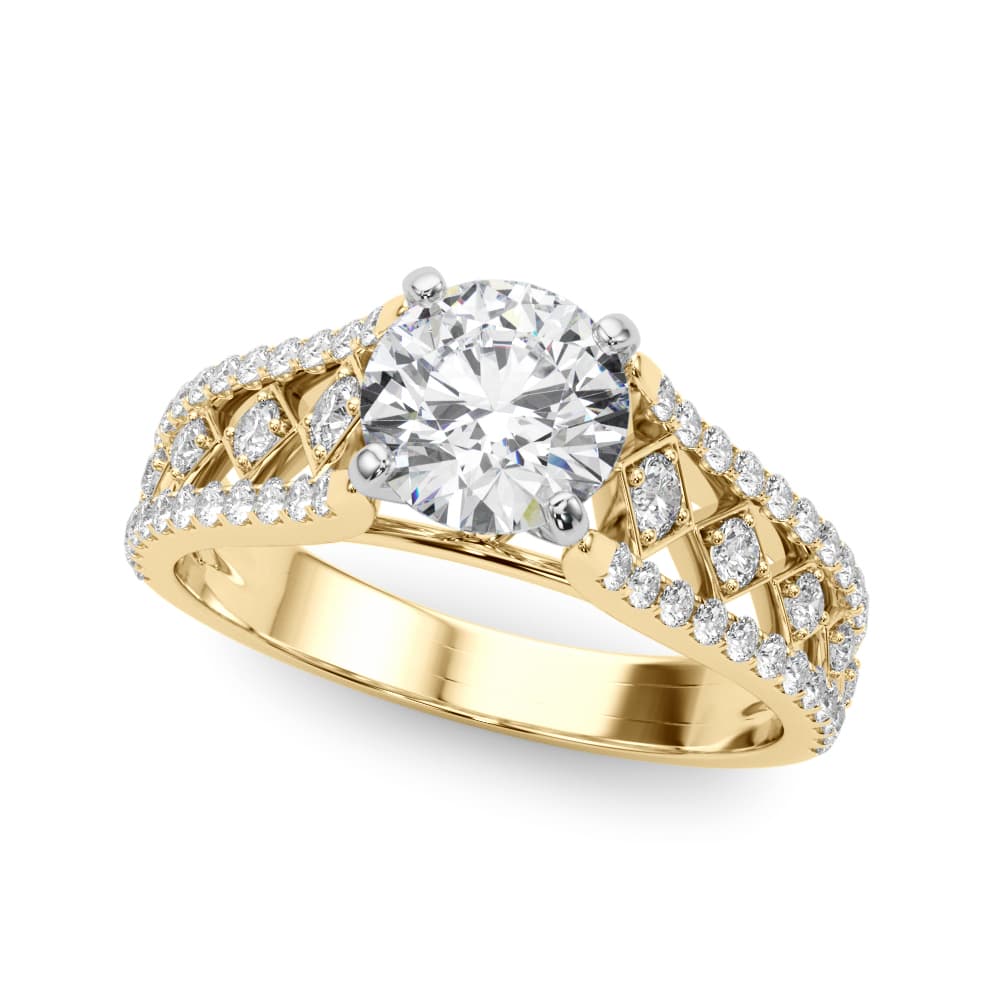 Multi-Row Cathedral Engagement Ring, style 50928, Front view in yellow gold