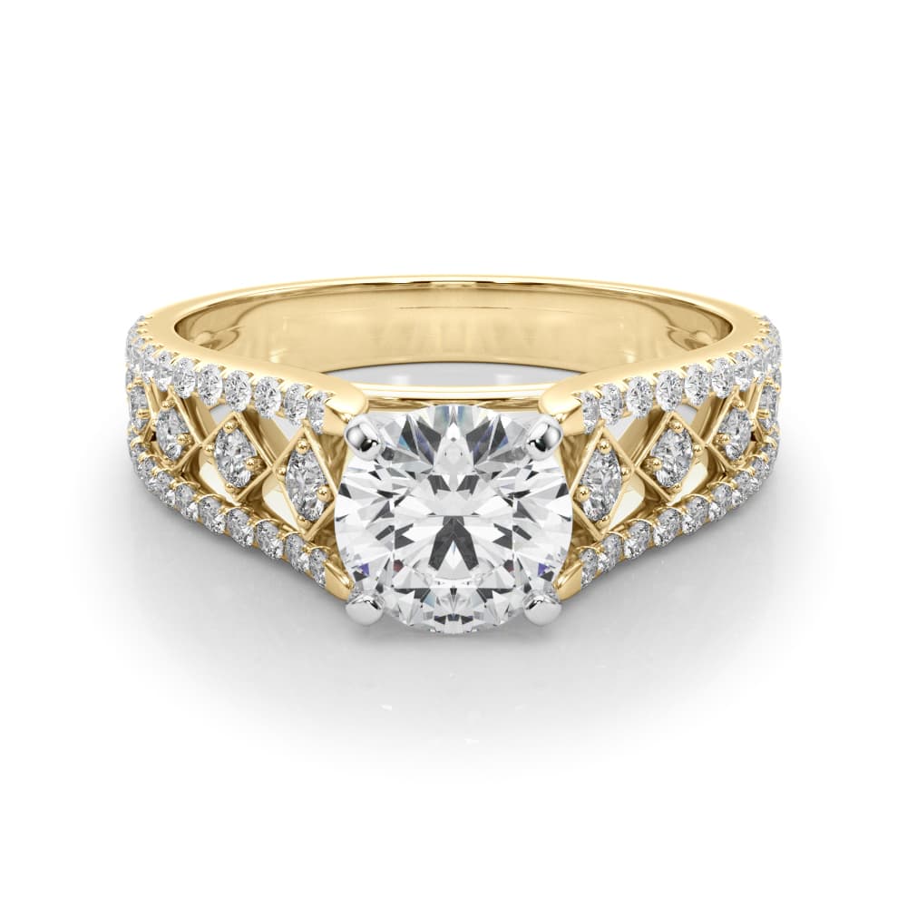 Multi-Row Cathedral Engagement Ring, style 50928, On hand view in yellow gold