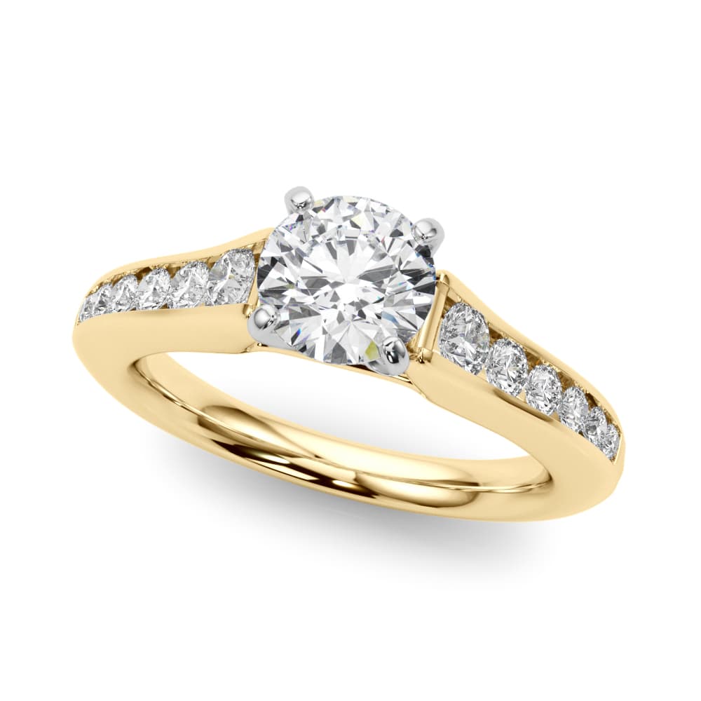 Single Row Cathedral Engagement Ring, style 50931, Front view in yellow gold