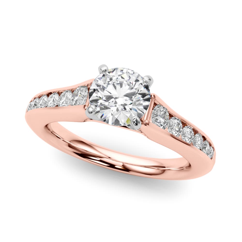 Single Row Cathedral Engagement Ring, style 50931, Front view in rose gold