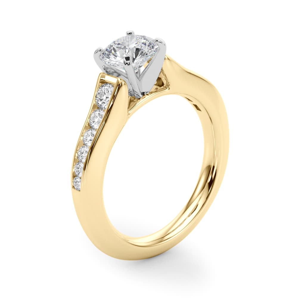 Single Row Cathedral Engagement Ring, style 50931, Angle view in yellow gold