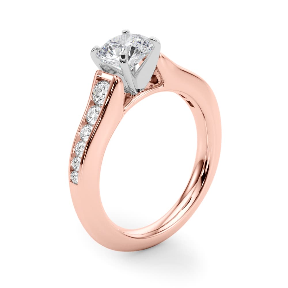 Single Row Cathedral Engagement Ring, style 50931, Angle view in rose gold