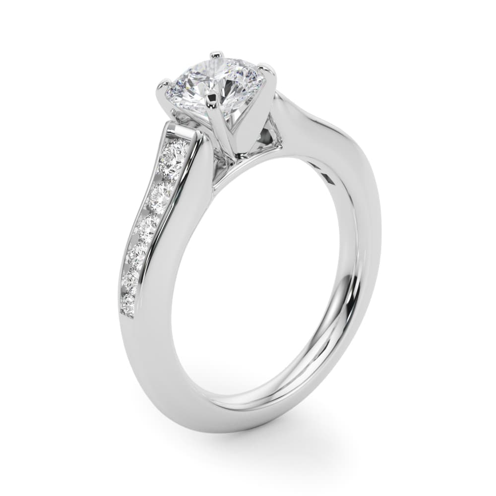 Single Row Cathedral Engagement Ring, style 50931, Angle view in white gold or platinum