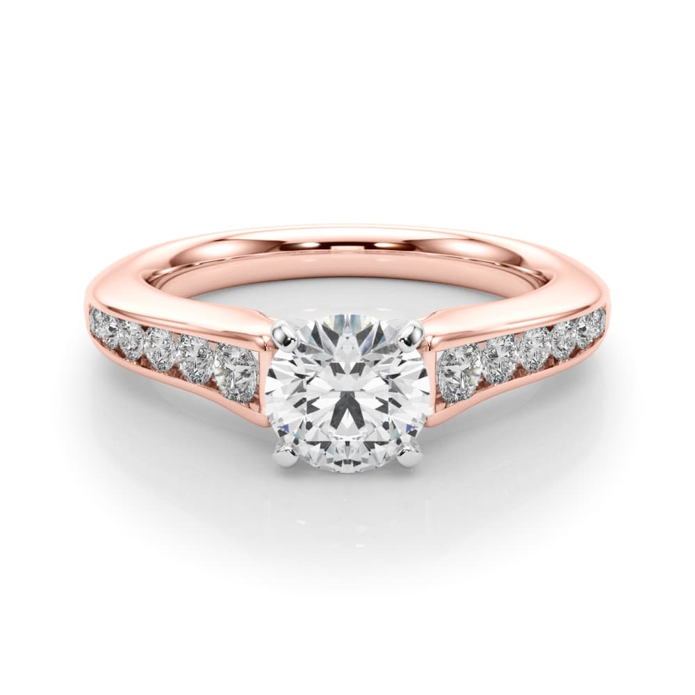 Single Row Cathedral Engagement Ring, style 50931, On hand view in rose gold