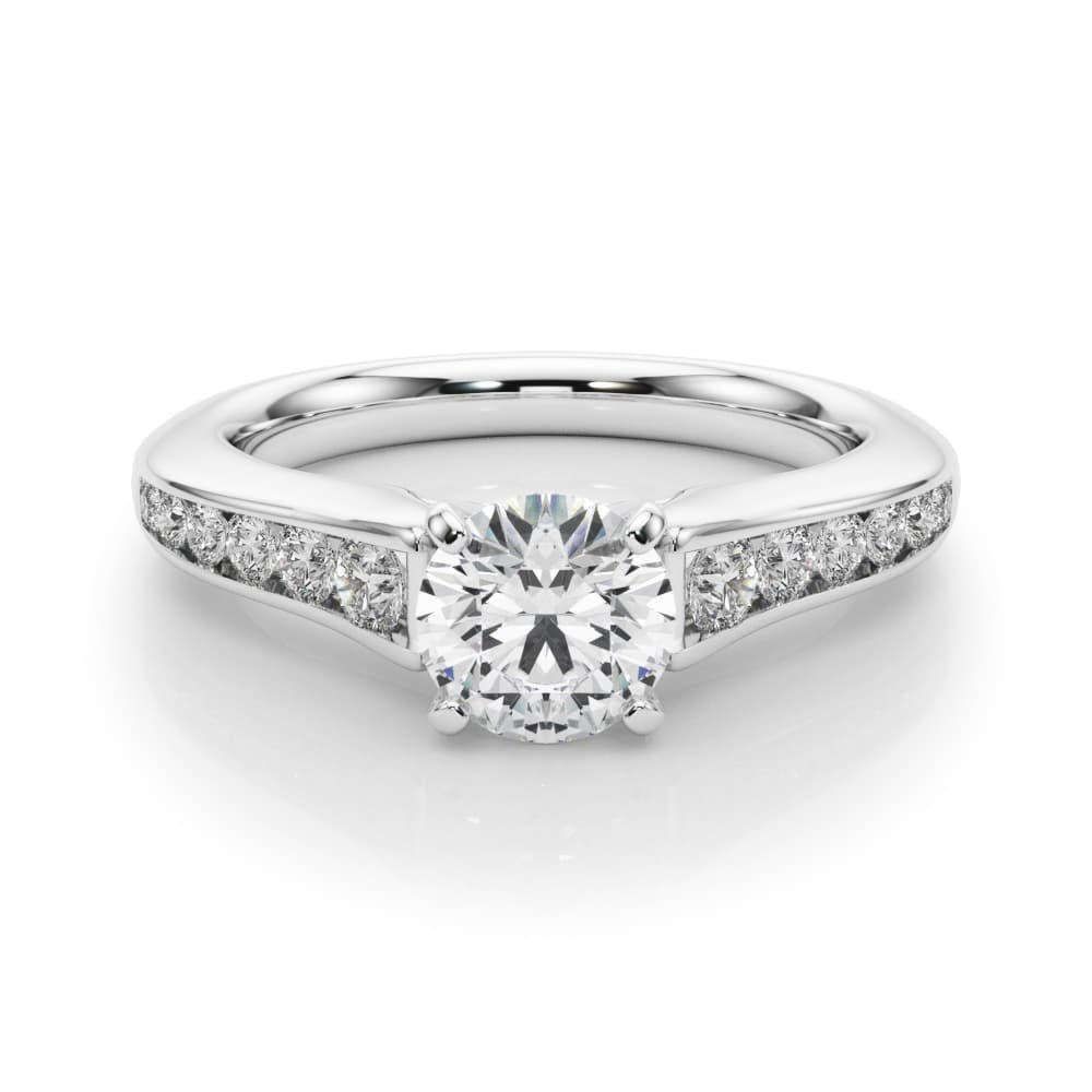 Single Row Cathedral Engagement Ring, style 50931, On hand view in white gold or platinum