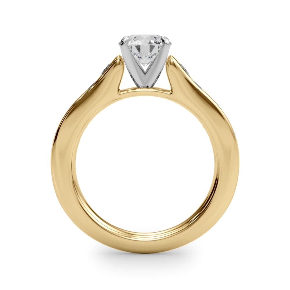 Single Row Cathedral Engagement Ring, style 50931, Side view in yellow gold