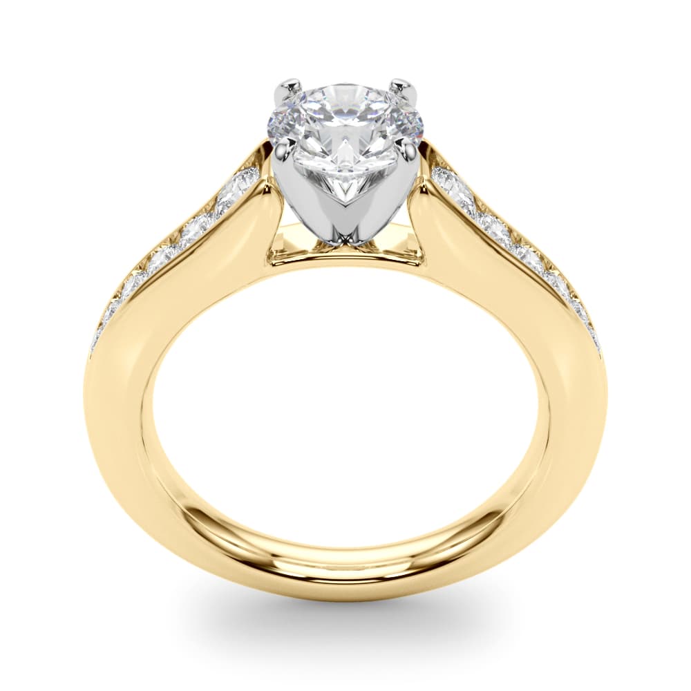 Single Row Cathedral Engagement Ring, style 50931, Top view in yellow gold