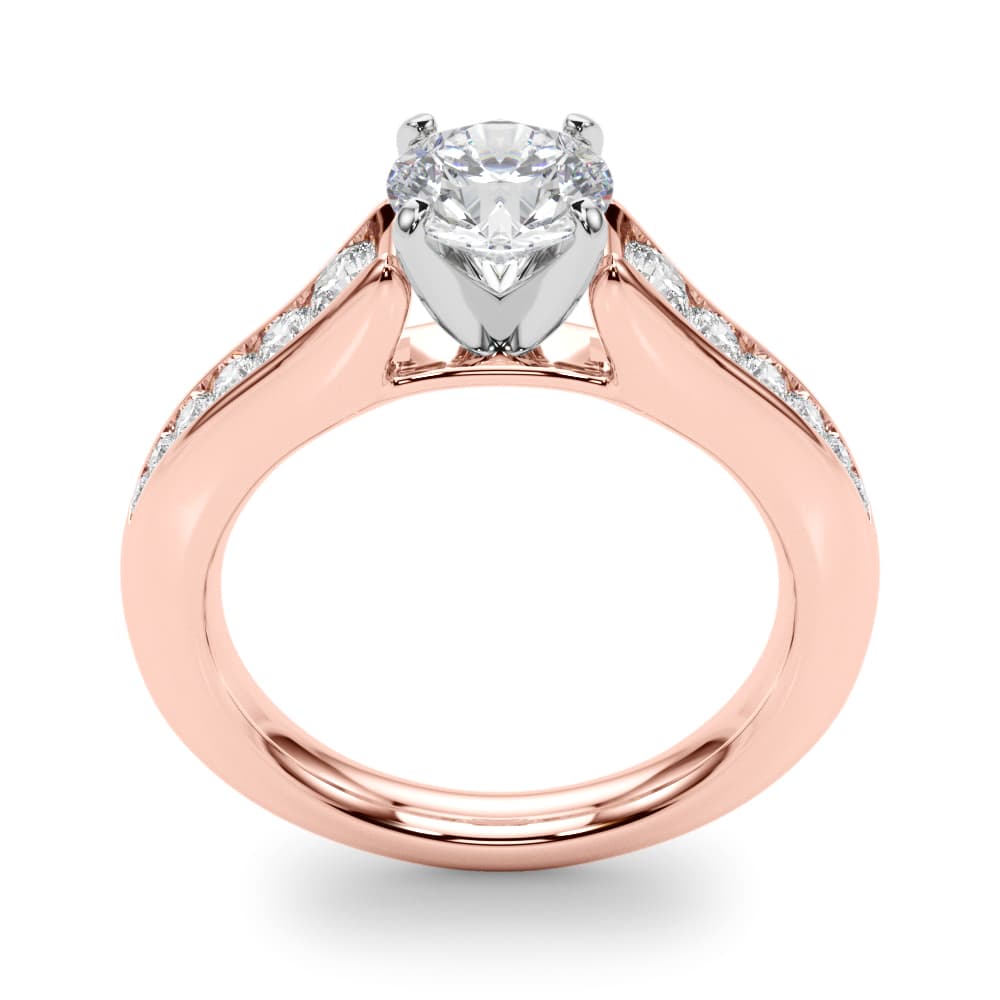 Single Row Cathedral Engagement Ring, style 50931, Top view in rose gold