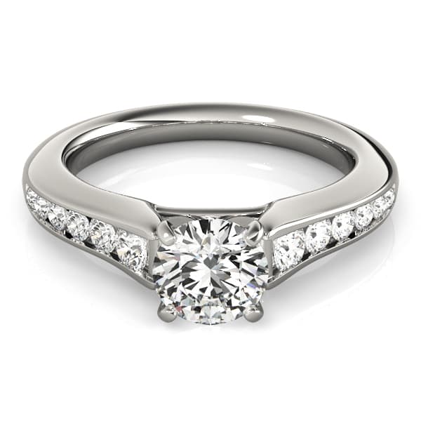 Single Row Cathedral Engagement Ring, style 50931, Top view in white gold or platinum