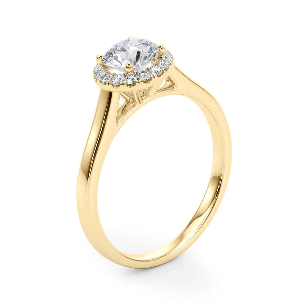 Round Halo Engagement Ring, style 50932, Angle view in yellow gold