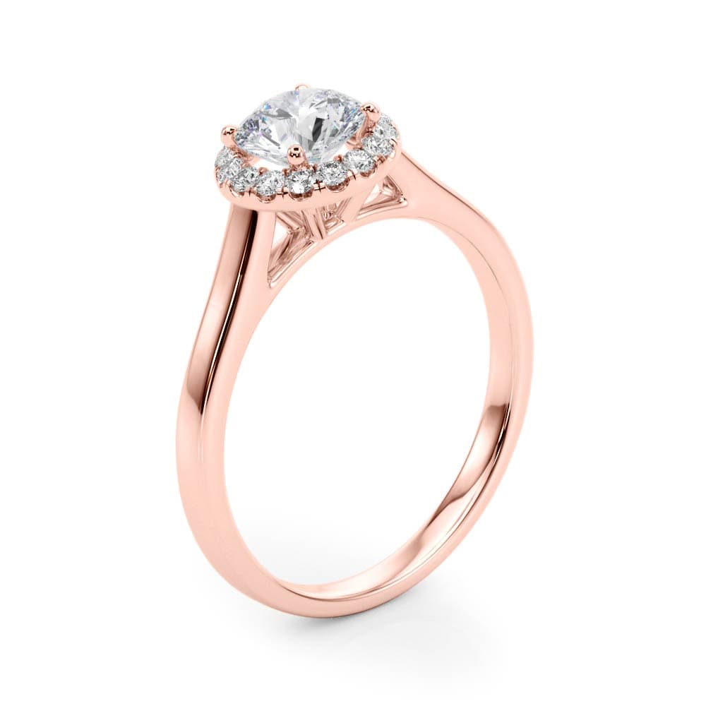 Round Halo Engagement Ring, style 50932, Angle view in rose gold