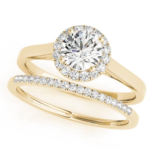 Round Halo Engagement Ring, style 50932, On hand view in yellow gold