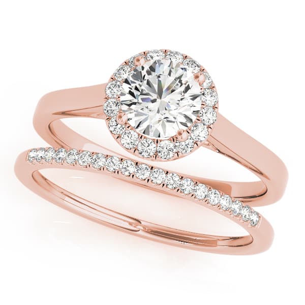 Round Halo Engagement Ring, style 50932, On hand view in rose gold