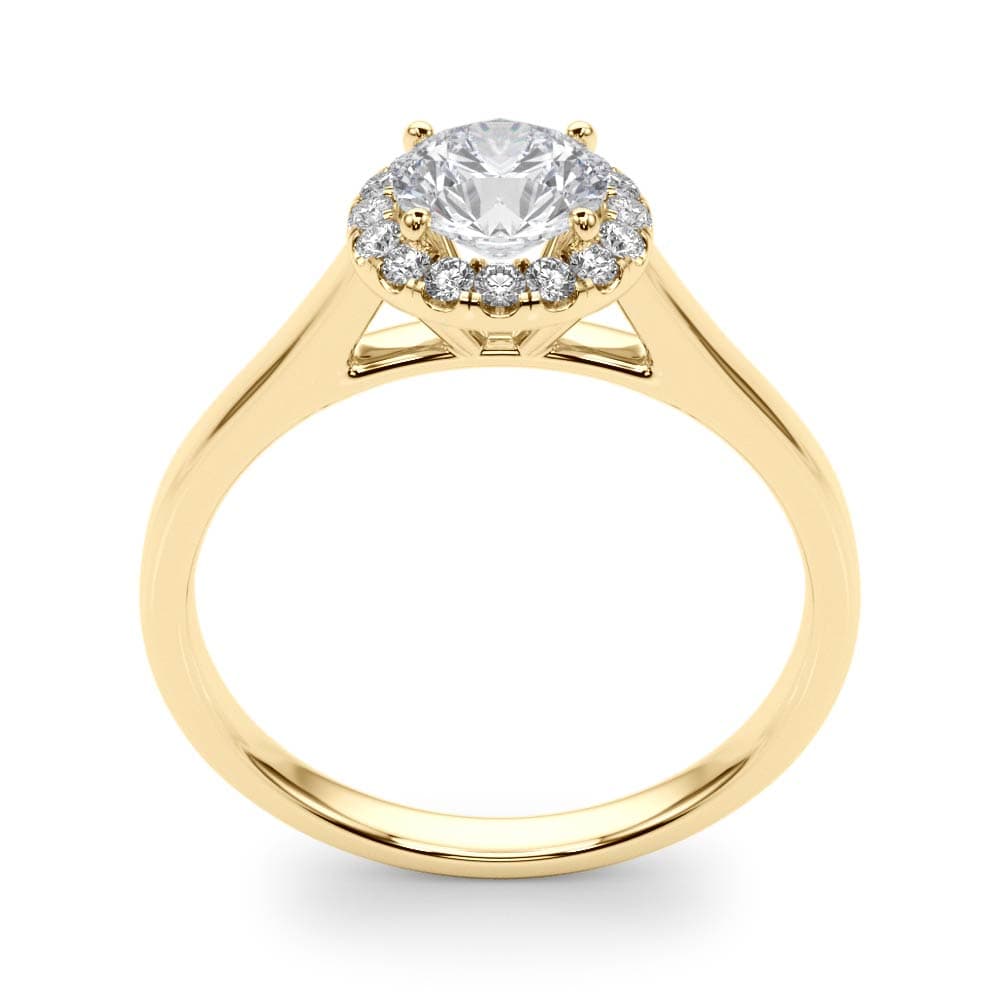 Round Halo Engagement Ring, style 50932, Top view in yellow gold