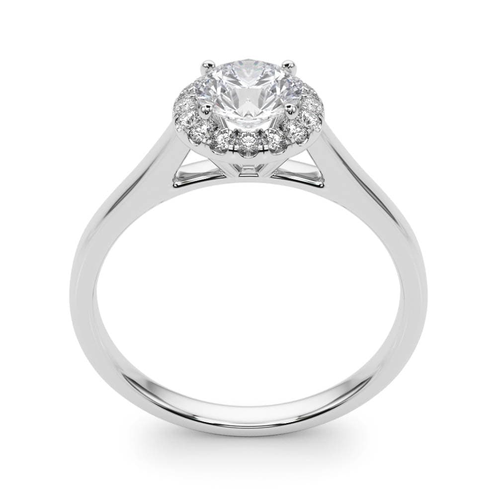 Round Halo Engagement Ring, style 50932, Top view in white gold or platinum