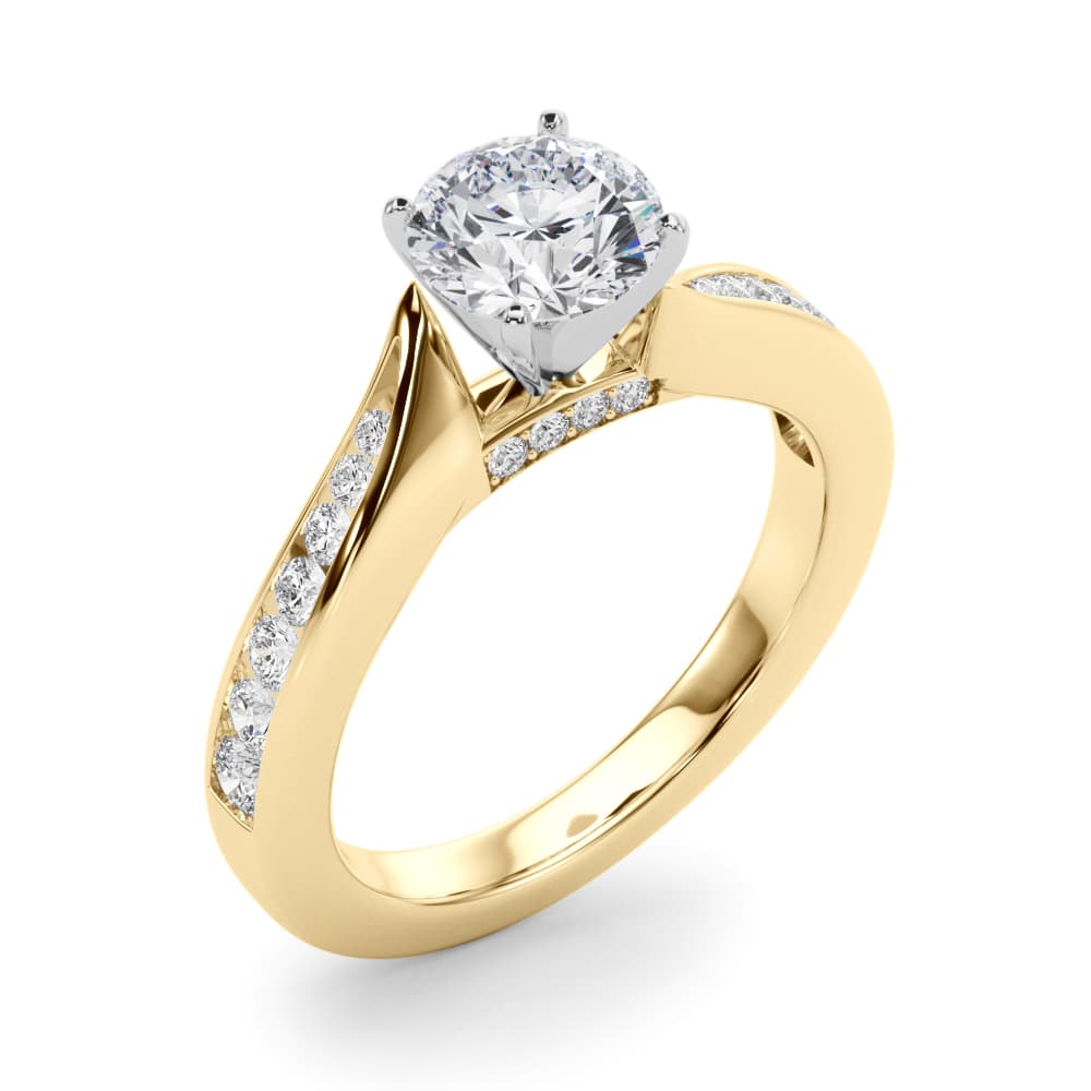 Single Row Channel Set Engagement Ring, style 50933, Angle view in yellow gold