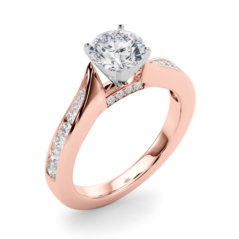 Single Row Channel Set Engagement Ring, style 50933, Angle view in rose gold