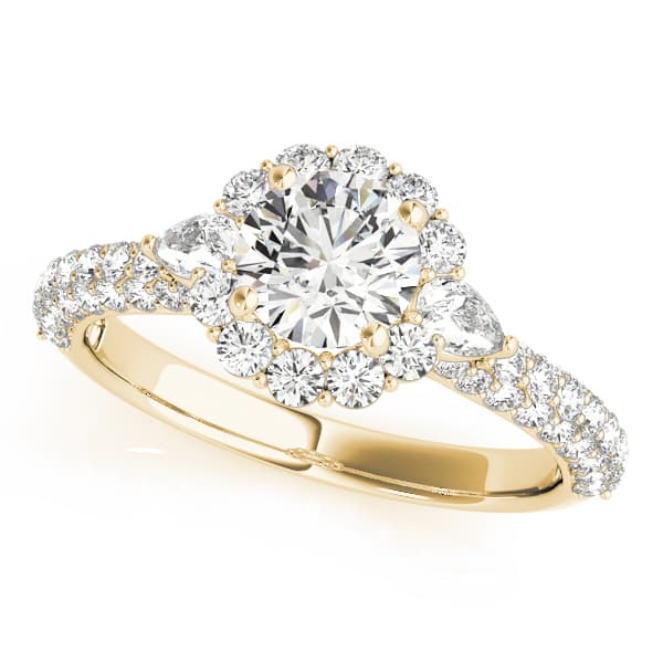 Multi-Row Pavé Halo Engagement Ring, style 50934, Front view in yellow gold