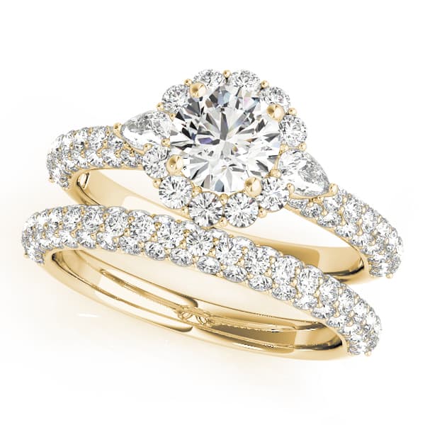 Multi-Row Pavé Halo Engagement Ring, style 50934, On hand view in yellow gold