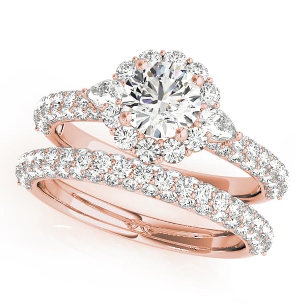 Multi-Row Pavé Halo Engagement Ring, style 50934, On hand view in rose gold