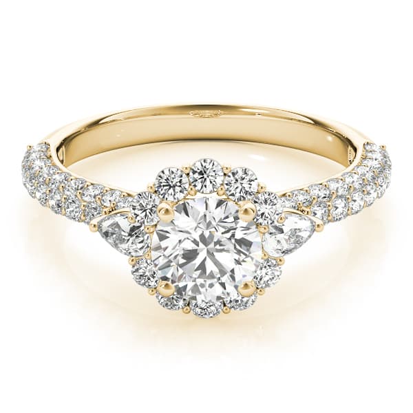 Multi-Row Pavé Halo Engagement Ring, style 50934, Top view in yellow gold