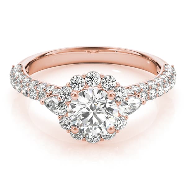 Multi-Row Pavé Halo Engagement Ring, style 50934, Top view in rose gold