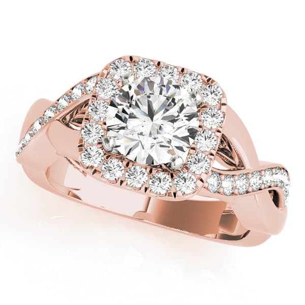 Twisted Shank Halo Engagement Ring, style 50935, Front view in rose gold