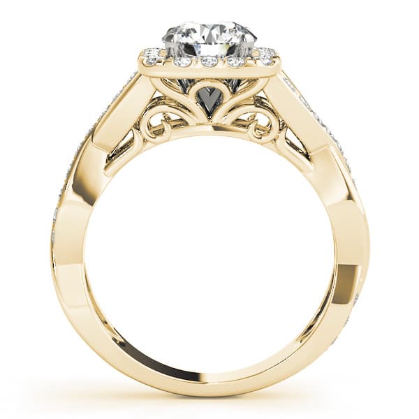 Twisted Shank Halo Engagement Ring, style 50935, Side view in yellow gold
