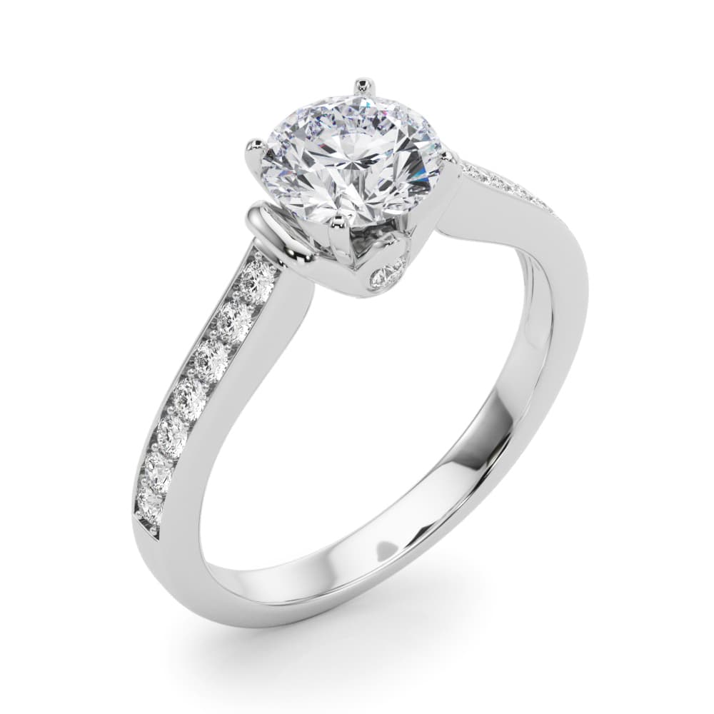 Prong In Channel Engagement Ring, style 50936, Angle view in white gold or platinum