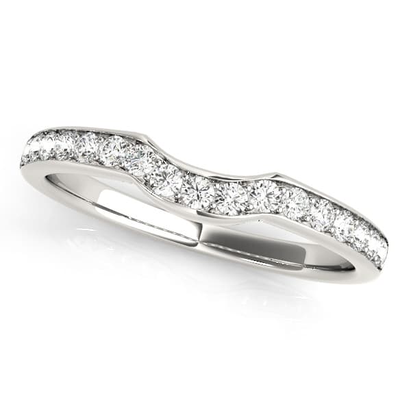 Prong In Channel Curved Wedding Bands — White Gold
