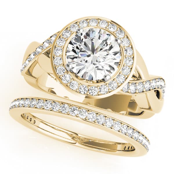 Halo Engagement Ring, style 50940, On hand view in yellow gold