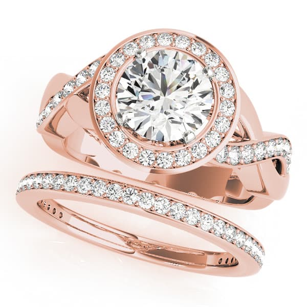 Halo Engagement Ring, style 50940, On hand view in rose gold
