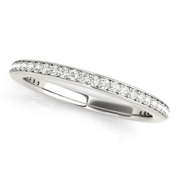 Single Row Prong In Channel Wedding Band — White Gold