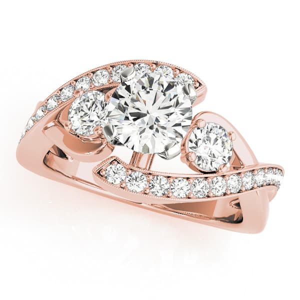 3-Stone Bypass Twisted Prong Engagement Ring, style 50942, Front view in rose gold