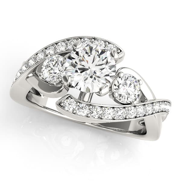 3-Stone Bypass Twisted Prong Engagement Ring — style 50942 in 10k White Gold