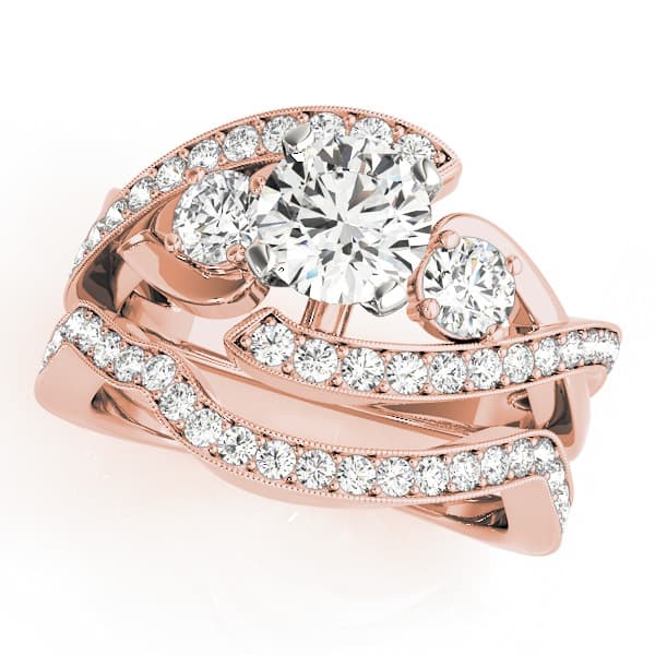 3-Stone Bypass Twisted Prong Engagement Ring, style 50942, On hand view in rose gold