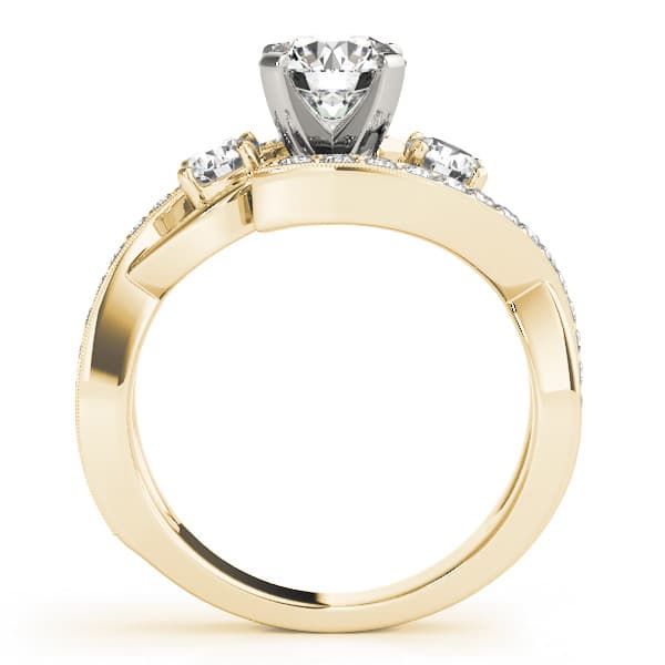 3-Stone Bypass Twisted Prong Engagement Ring, style 50942, Side view in yellow gold