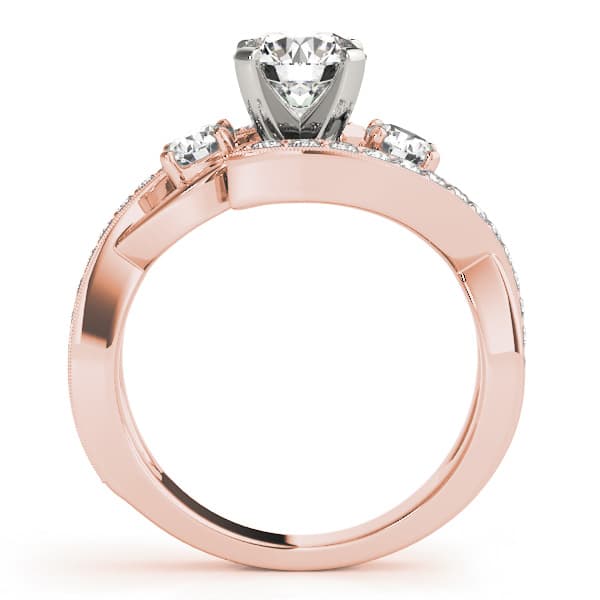 3-Stone Bypass Twisted Prong Engagement Ring, style 50942, Side view in rose gold