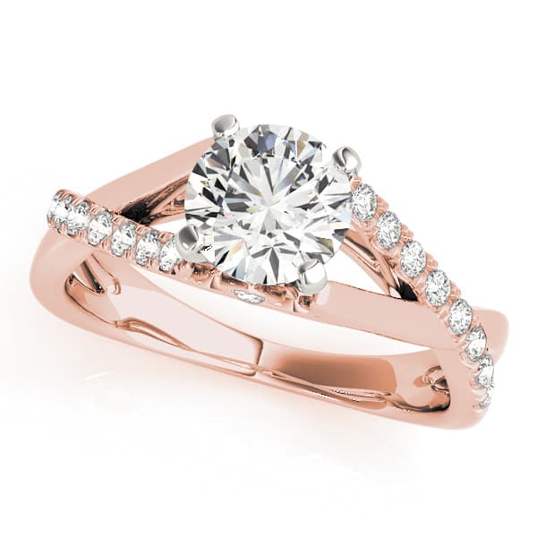 Double Row Split Shank Cathedral Engagement Ring, style 50944, Front view in rose gold