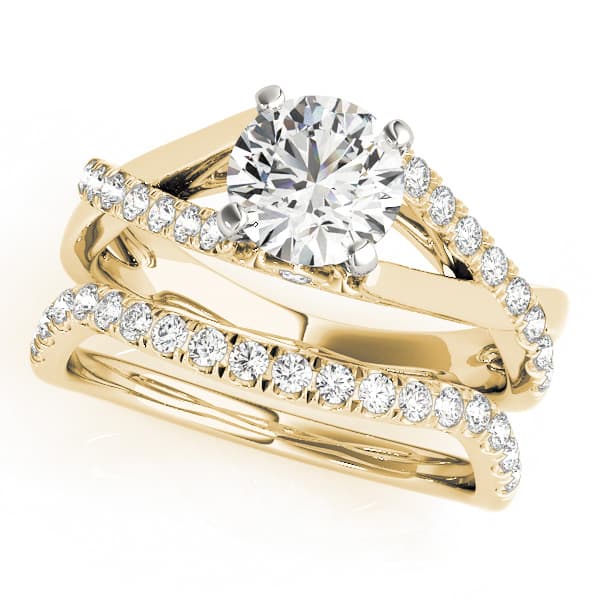 Double Row Split Shank Cathedral Engagement Ring, style 50944, On hand view in yellow gold